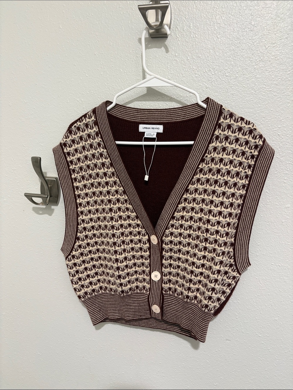 Urban Revivo Brown & Cream Patterned Knit Vest